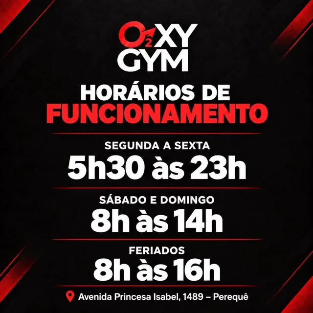 Seu treino tem lugar na sua rotina. 💪🔥 A OXYGYM está aberta todos os dias para você manter o foco e seguir evoluindo! 🕒…
